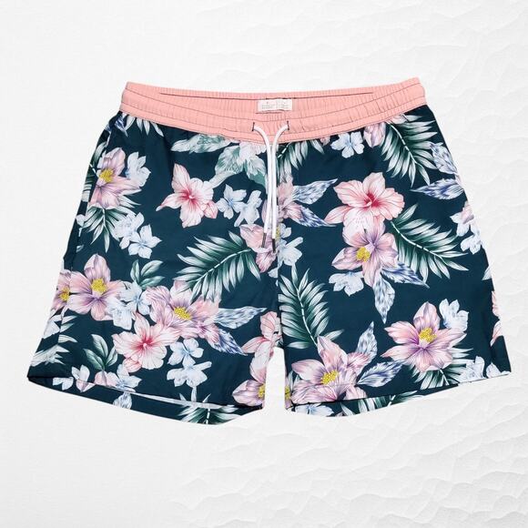 Public Record 5" Swim Trunks Hawaiian Floral Mens Large Standard Fit Unlined - Picture 1 of 14